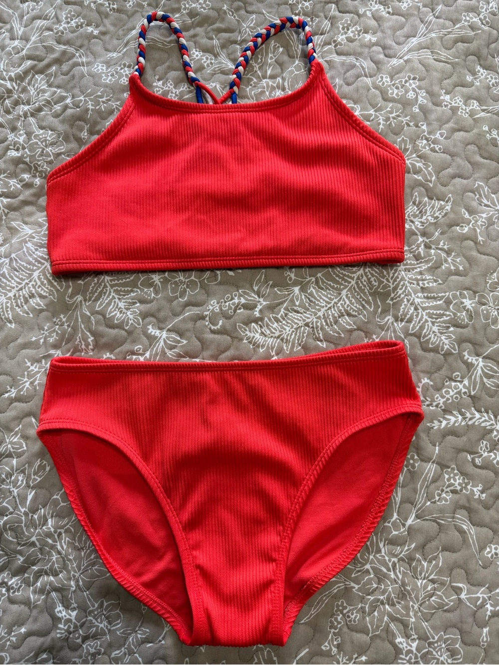 Target Brand Red Ribbed Girls' Bikini Set with Braided Straps
